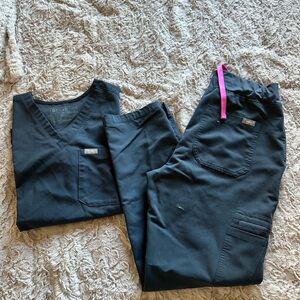 Figs Black Women's Scrub Set with Pink Accent